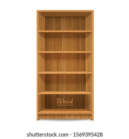 Empty Wooden Bookshelves,shelf.wood texture, perspective, natural wood, realistic, 3d.  design background, Vector illustration 