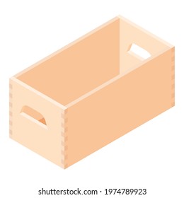 Empty wooden box, crate isolated on white, isometric view. Vector