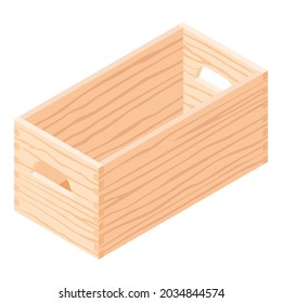 Caja de madera vacía, aislada en blanco, vista isométrica. Vector