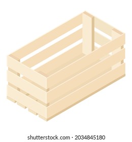 Empty wooden box, crate isolated on white, isometric view. Vector