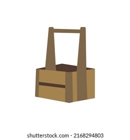 Empty wooden box with handle. Colorful vector isolated illustration hand drawn. Rectangular container for working accessories. Single object icon