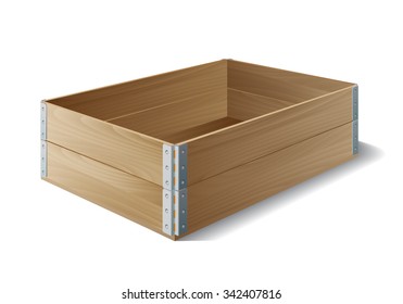 Empty wooden box isolated on white. Vector illustration
