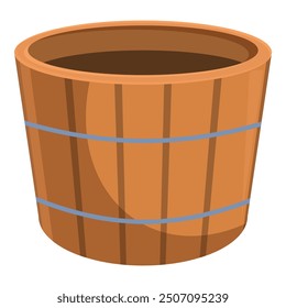 Empty wooden bucket is standing on a white background, waiting to be filled