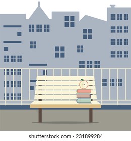 Empty Wooden Chair At Balcony Vector Illustration
