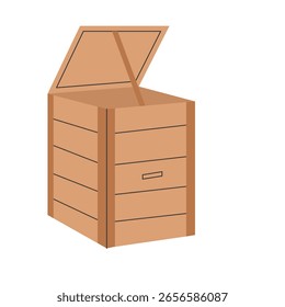 Empty wooden compost bin. Garden container for composting organic waste. Ecological equipment for waste. Vector illustration.