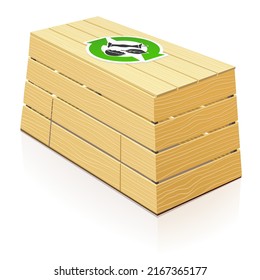 Empty wooden compost bin with the green waste recycling symbol isolated on white background