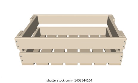 Empty wooden crate. Isolated on white background. 3d Vector illustration.