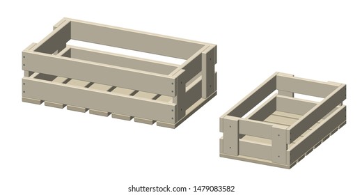 Empty wooden crate. Isolated on white background. 3d Vector illustration.