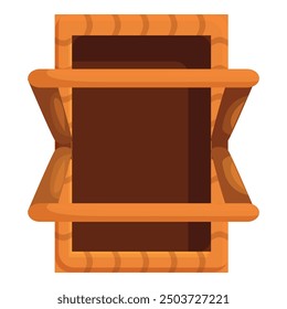 Empty wooden crate with its lid open, revealing an empty interior, stands upright against a white background