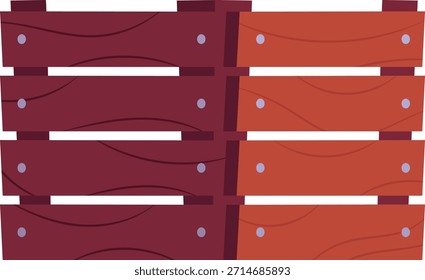 Caja de madera vacía para almacenar y transportar alimentos. Granja, cosecha, agricultura. Equipo, inventario, utensilios. Ilustración plana de Vector. Estilo de dibujos animados. Fondo aislado.