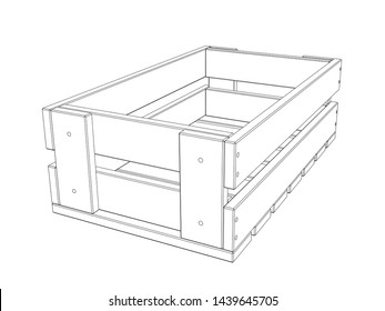 Empty wooden crate. Vector outline illustration. 