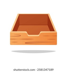 Empty wooden drawer vector isolated on white background.