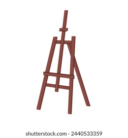 Empty wooden easel. Wood stand for painting artwork, showing, presentation picture on exhibition. Drawing tool, artistic equipment for art class. Flat isolated vector illustration on white background