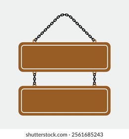 Empty Wooden Hanging Sign Board Double part, Blank Frame Commercial Display template Icon vector