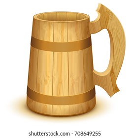 Empty wooden mug for beer. Isolated on white vector illustration
