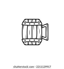 empty wooden mug icon on white background. simple, line, silhouette and clean style. black and white. suitable for symbol, sign, icon or logo