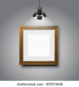 Marcos de cuadros de madera vacíos, plantilla de pared de galería, museo o exposición - Fondo vectorial