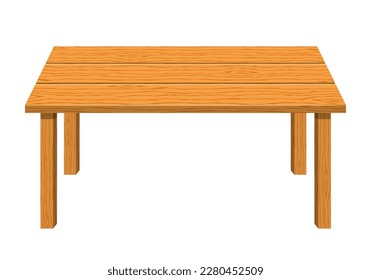 Empty wooden rectangular shaped table isolated on white background. Brown dining table icon. Furniture for house. Vector illustration