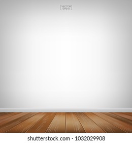 Empty wooden room space for background. With wooden floor perspective pattern and texture and concrete wall. Vector illustration.