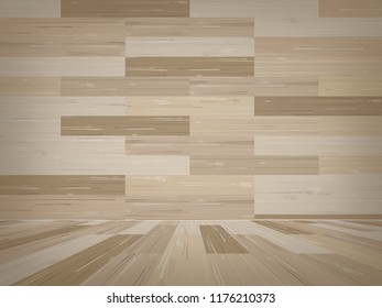 Empty wooden room space for background. Vector illustration.