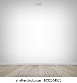 Empty wooden room space and white wall background. With wooden floor perspective pattern and texture. Vector illustration.