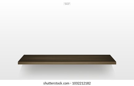 Empty wooden shelf on white background. Vector illustration.