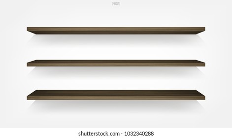 Empty wooden shelf on white background. Vector illustration.