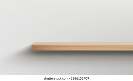 Estante Vacío De Madera Con Sombra Aislada En Fondo Blanco. Vector EPS10
