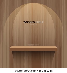 Empty wooden shelf with a soft light - Vector Illustration