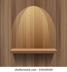 Empty wooden shelf with a soft light - Vector Illustration