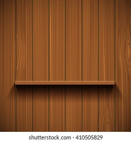 Empty wooden shelf for tools. Rustic background. Stock vector illustration.