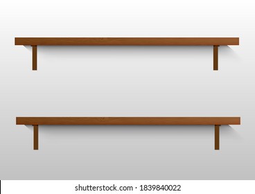 Empty wooden shelves on wall. Vector illustration