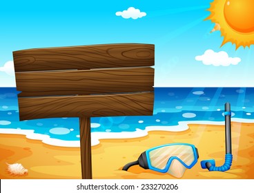 An empty wooden signboard at the beach