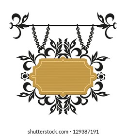 empty wooden signboard with forged pattern