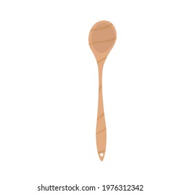 Empty wooden spoon on white background. Kitchen tool vector illustration 