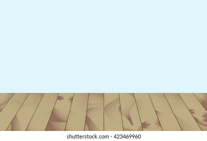 Empty wooden table on a background of blue sky