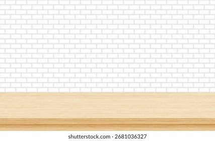 Mesa de madera vacía sobre fondo blanco con estilo minimalista limpio, perfecto para la exhibición del producto, diseño de la maqueta
