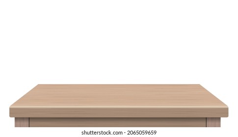 Empty wooden table side view of free space, For your copy branding. Used for display or montage products. Vintage style concept. Wood brown realistic surface isolated on white background. 3D Vector. - Shutterstock ID 2065059659