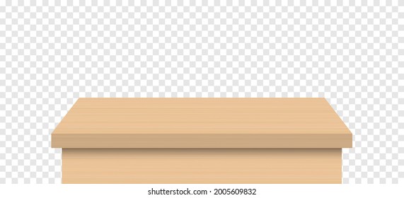 Empty wooden table top isolated on transparent background, vector illustration