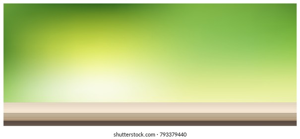 Empty wooden table top on blurred Spring garden background , vector , illustration