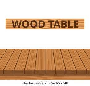 Empty wooden table with white wall background. For product display. Vector illustration.