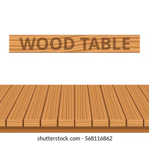 Empty wooden table with white wall background. For product display. Vector illustration.