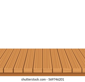 Empty wooden table with white wall background. For product display. Vector illustration.