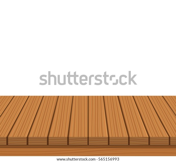 Leerer Holztisch mit weißem Hintergrund. Für Produktanzeige. Vektorgrafik.