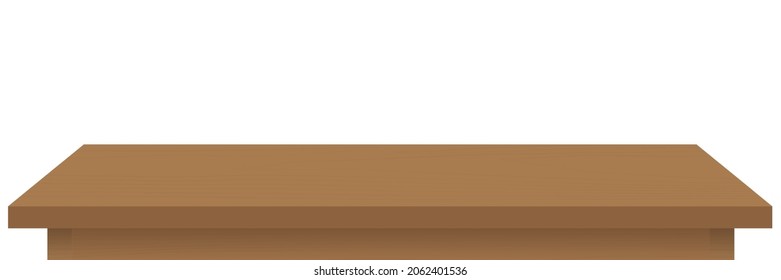 Empty wooden tabletop on white background. Empty rustic wooden shelf. Vector illustration