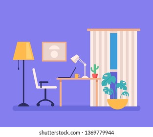 Empty workplace home office concept. Vector flat cartoon graphic design illustration