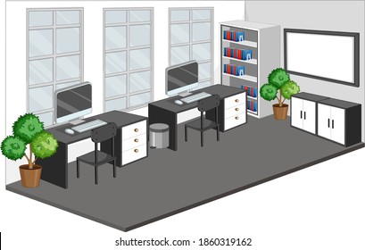 Lugar de trabajo vacío o espacio de oficinas aislado en ilustración de fondo blanco