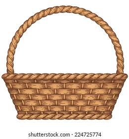 Empty Woven Basket Isolated On White Background