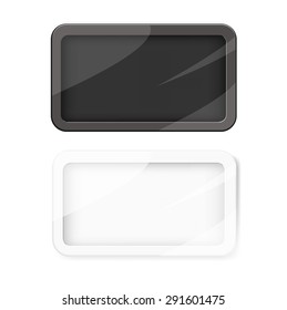 empty wrapped food tray with label over white background vector