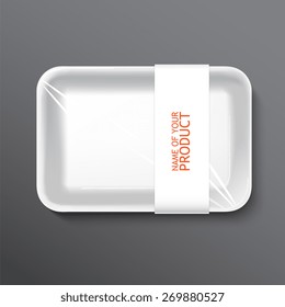 empty wrapped food tray. empty plastic container over white background, vector.